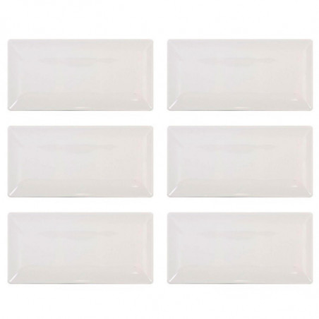 Tradineur - Pack de 6 bandejas rectangulares de cerámica, elegantes, vajilla de cocina, aptas para lavavajillas (Color marfil -