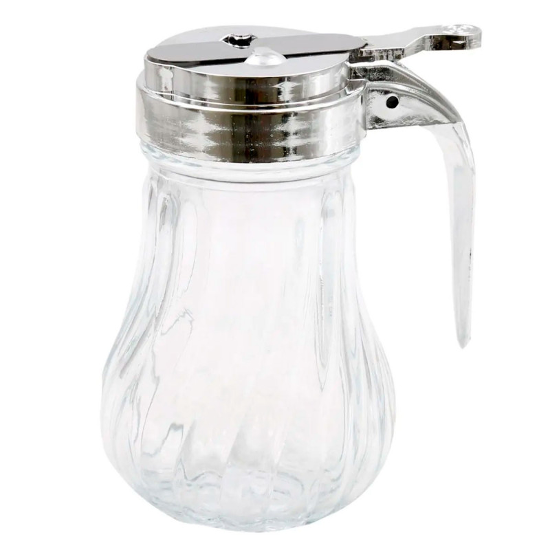 Tradineur - Jarra para miel, vidrio y metal, mielera, dispensador, tarro para sirope, salsas, flujo regulable, apto para lavavaj