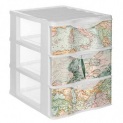 Tradineur - Cajonera de plástico, modelo Mapamundi, 3 cajones transparentes, torre almacenaje, juguetes, dormitorio infantil, ni