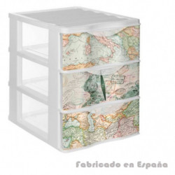 Tradineur - Cajonera de plástico, modelo Mapamundi, 3 cajones transparentes, torre almacenaje, juguetes, dormitorio infantil, ni