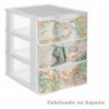 Tradineur - Cajonera de plástico, modelo Mapamundi, 3 cajones transparentes, torre almacenaje, juguetes, dormitorio infantil, ni
