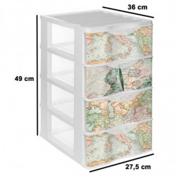 Tradineur - Cajonera de plástico, modelo Mapamundi, 4 cajones transparentes, torre almacenaje, juguetes, dormitorio infantil, ni