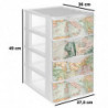Tradineur - Cajonera de plástico, modelo Mapamundi, 4 cajones transparentes, torre almacenaje, juguetes, dormitorio infantil, ni
