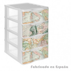 Tradineur - Cajonera de plástico, modelo Mapamundi, 4 cajones transparentes, torre almacenaje, juguetes, dormitorio infantil, ni