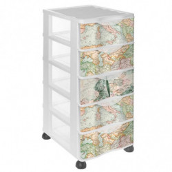 Tradineur - Cajonera de plástico con ruedas, modelo Mapamundi, 5 cajones transparentes, torre almacenaje, juguetes, dormitorio i