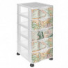 Tradineur - Cajonera de plástico con ruedas, modelo Mapamundi, 5 cajones transparentes, torre almacenaje, juguetes, dormitorio i