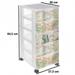 Tradineur - Cajonera de plástico con ruedas, modelo Mapamundi, 5 cajones transparentes, torre almacenaje, juguetes, dormitorio i