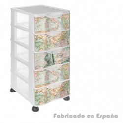 Tradineur - Cajonera de plástico con ruedas, modelo Mapamundi, 5 cajones transparentes, torre almacenaje, juguetes, dormitorio i