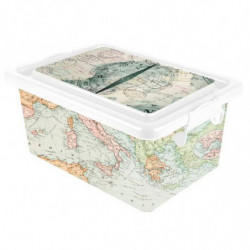 Tradineur - Caja de plástico con tapa y cierres laterales clip, cajón de almacenaje multiusos, ordenación, objetos, hogar, fabri