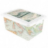 Tradineur - Caja de plástico con tapa y cierres laterales clip, cajón de almacenaje multiusos, ordenación, objetos, hogar, fabri