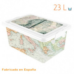 Tradineur - Caja de plástico con tapa y cierres laterales clip, cajón de almacenaje multiusos, ordenación, objetos, hogar, fabri