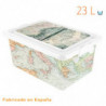 Tradineur - Caja de plástico con tapa y cierres laterales clip, cajón de almacenaje multiusos, ordenación, objetos, hogar, fabri