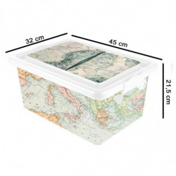 Tradineur - Caja de plástico con tapa y cierres laterales clip, cajón de almacenaje multiusos, ordenación, objetos, hogar, fabri