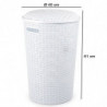 Tradineur - Cesto rattan redondo para ropa sucia con tapa y asas, pongotodo de plástico, cubo para colada, imitación de mimbre,