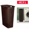 Tradineur - Cesto rattan estrecho para ropa sucia con tapa y asas, pongotodo de plástico, cubo para colada, imitación de mimbre,