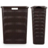 Tradineur - Cesto rattan estrecho para ropa sucia con tapa y asas, pongotodo de plástico, cubo para colada, imitación de mimbre,