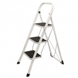 Tradineur - Escalera plegable metálica, 3 peldaños antideslizantes extra anchos y apoyabrazos, carga máx. 150 kg, multiusos, uso