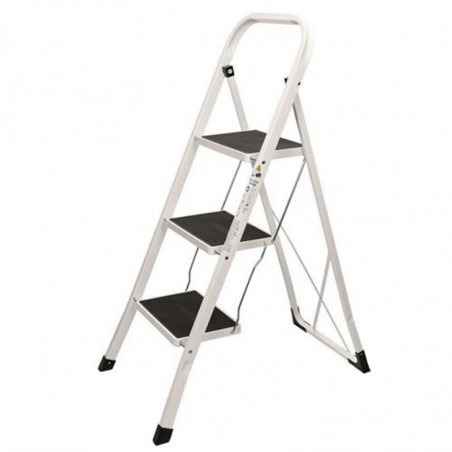 Tradineur - Escalera plegable metálica, 3 peldaños antideslizantes extra anchos y apoyabrazos, carga máx. 150 kg, multiusos, uso