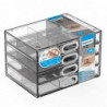 Tradineur - Mini cajonera A6 transparente, 4 cajones con divisiones, plástico, organizador de cosméticos, maquillaje, accesorios