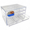 Tradineur - Mini cajonera A6 transparente, 4 cajones con divisiones, plástico, organizador de cosméticos, maquillaje, accesorios