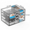 Tradineur - Mini cajonera A6 transparente, 4 cajones con divisiones, plástico, organizador de cosméticos, maquillaje, accesorios