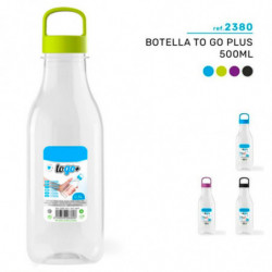 Tradineur - Pack de 2 botellas de plástico con asa, modelo To Go, reutilizables y reciclables, agua, senderismo, camping, fabric