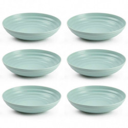 Tradineur - Pack de 6 platos hondos de plástico, reutilizables y reciclables, aptos para uso alimentario, microondas y congelado