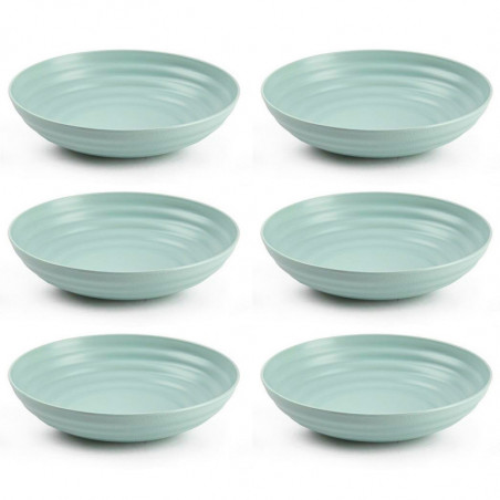 Tradineur - Pack de 6 platos hondos de plástico, reutilizables y reciclables, aptos para uso alimentario, microondas y congelado