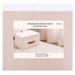Tradineur - Organizador rectangular de tela con asa y tapa, caja plegable de algodón, ordenación, ropa, fácil de limpiar, antipo