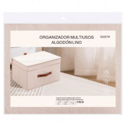 Tradineur - Organizador rectangular de tela con asa y tapa, caja plegable de algodón, ordenación, ropa, fácil de limpiar, antipo