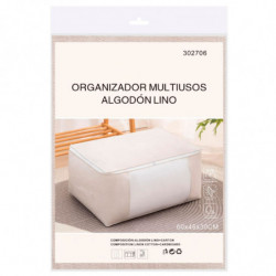 Tradineur - Organizador rectangular de tela con cremallera, caja plegable de algodón, ordenación, ropa, fácil de limpiar, antipo