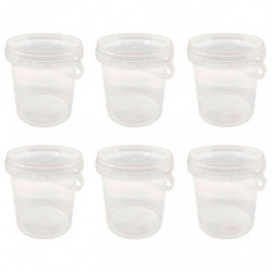 Tradineur - Pack de 6 cubos transparentes de plástico con tapa y asa, aptos para uso alimentario, herméticos y estables, fabrica