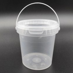 Tradineur - Pack de 6 cubos transparentes de plástico con tapa y asa, aptos para uso alimentario, herméticos y estables, fabrica