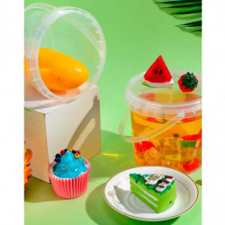 Tradineur - Pack de 6 cubos transparentes de plástico con tapa y asa, aptos para uso alimentario, herméticos y estables, fabrica