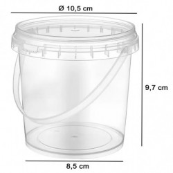 Tradineur - Pack de 6 cubos transparentes de plástico con tapa y asa, aptos para uso alimentario, herméticos y estables, fabrica