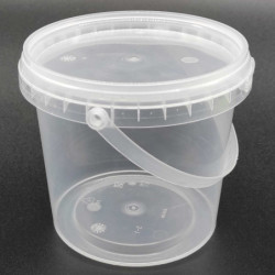 Tradineur - Pack de 6 cubos transparentes de plástico con tapa y asa, aptos para uso alimentario, herméticos y estables, fabrica
