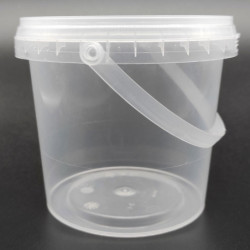 Tradineur - Pack de 6 cubos transparentes de plástico con tapa y asa, aptos para uso alimentario, herméticos y estables, fabrica