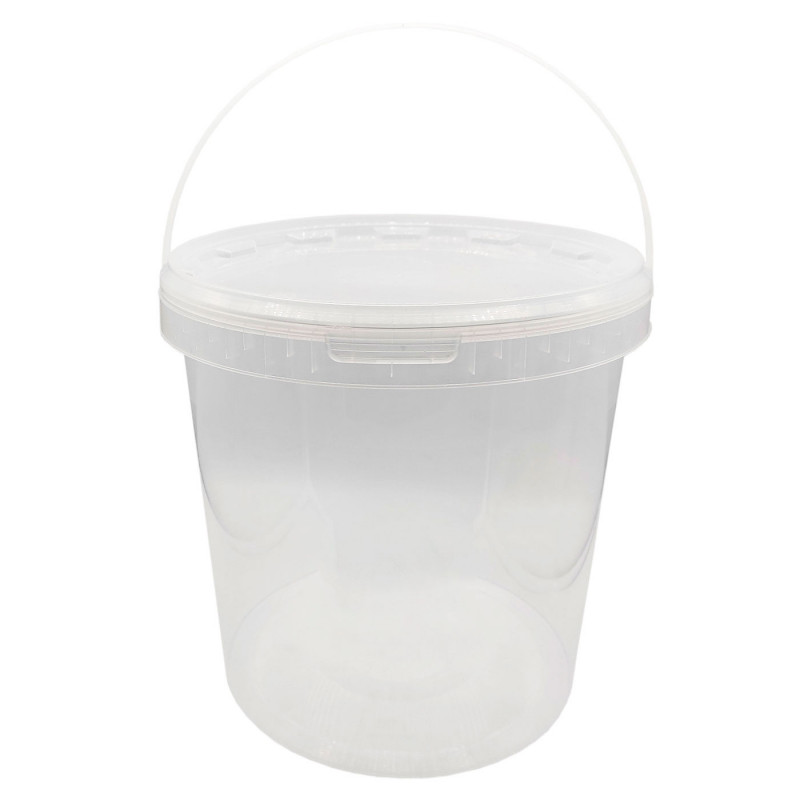 Tradineur - Cubo transparente de plástico con tapa y asa, apto para uso alimentario, hermético y estable, fabricado en España - Tradineur - Cubo transparente de plástico con tapa y asa, apto para uso alimentario, hermético y estable, fabricado en España -