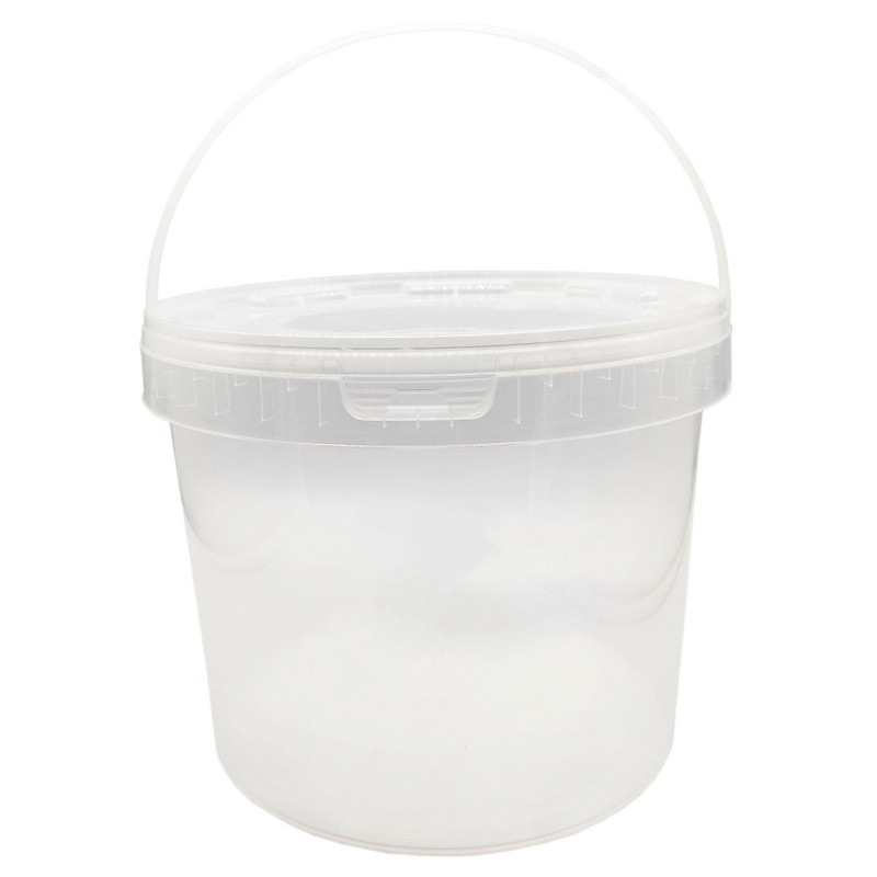 Tradineur - Cubo transparente de plástico con tapa y asa, apto para uso alimentario, hermético y estable, fabricado en España - Tradineur - Cubo transparente de plástico con tapa y asa, apto para uso alimentario, hermético y estable, fabricado en España -