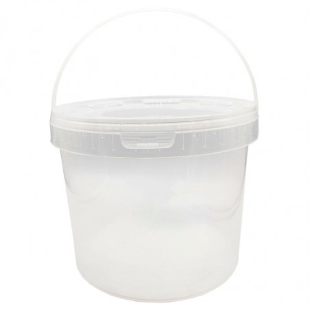 Tradineur - Cubo transparente de plástico con tapa y asa, apto para uso alimentario, hermético y estable, fabricado en España -