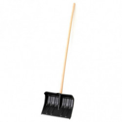 Tradineur - Pala quitanieves con mango de madera de 140 cm, plástico resistente, cavar, recoger nieve, tierra, barro (Negro - 16