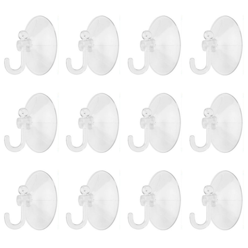 Tradineur - Pack de 12 ganchos de ventosa, uso universal, sin taladrar ni pegar, perchas, colgadores, pared, baño, cocina (Trans