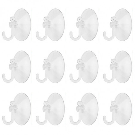 Tradineur - Pack de 12 ganchos de ventosa, uso universal, sin taladrar ni pegar, perchas, colgadores, pared, baño, cocina (Trans