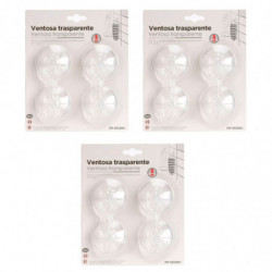 Tradineur - Pack de 12 ganchos de ventosa, uso universal, sin taladrar ni pegar, perchas, colgadores, pared, baño, cocina (Trans