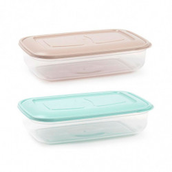 Tradineur - Pack de 2 Fiambreras Rectangulares con tapa - Capacidad de 800 ml - Fabricado en Plástico - Apta para microondas, co