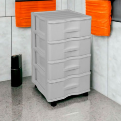 Tradineur - Cajonera de plástico con ruedas, modelo Wagon, 4 cajones, torre almacenaje multiusos, oficina, hogar, fabricada en E