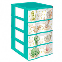 Tradineur - Cajonera de plástico, modelo Wagon Dinosaurios, 4 cajones, torre almacenaje, juguetes, dormitorio infantil, niños, f