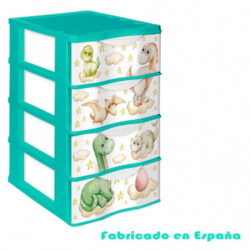 Tradineur - Cajonera de plástico, modelo Wagon Dinosaurios, 4 cajones, torre almacenaje, juguetes, dormitorio infantil, niños, f