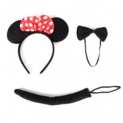 Tradineur - Set de ratoncita, incluye diadema, pajarita y cola, complementos de disfraces, carnaval, Halloween, cosplay, fiestas