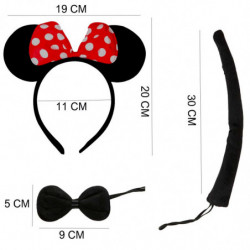 Tradineur - Set de ratoncita, incluye diadema, pajarita y cola, complementos de disfraces, carnaval, Halloween, cosplay, fiestas